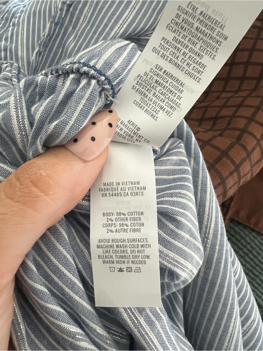 Aerie Off-Duty Poplin Tie Front Pajama Set Blue Stripe L Top M Bottom - Picture 9 of 9